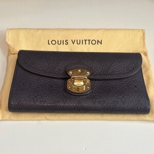 LV Dark purple Leather Wallet with Gold Accents